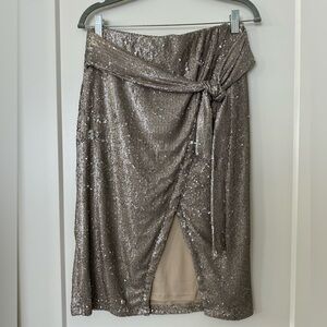 Elegant Sequin Wrap Skirt - Silver